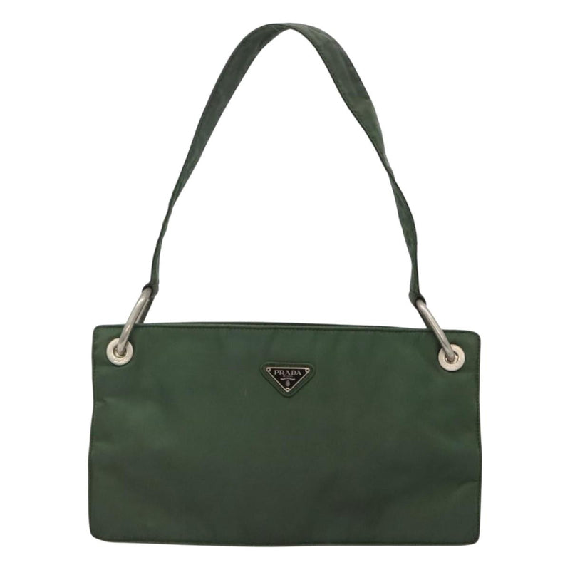 PRADA Shoulder Bag Nylon Green Silver Auth 121474