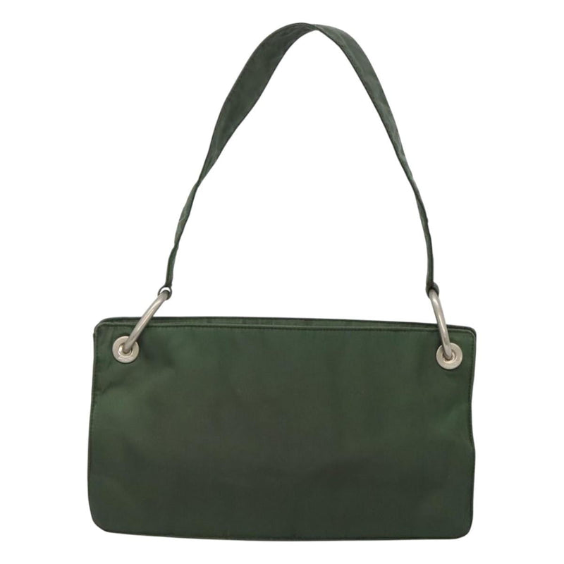 PRADA Shoulder Bag Nylon Green Silver Auth 121474