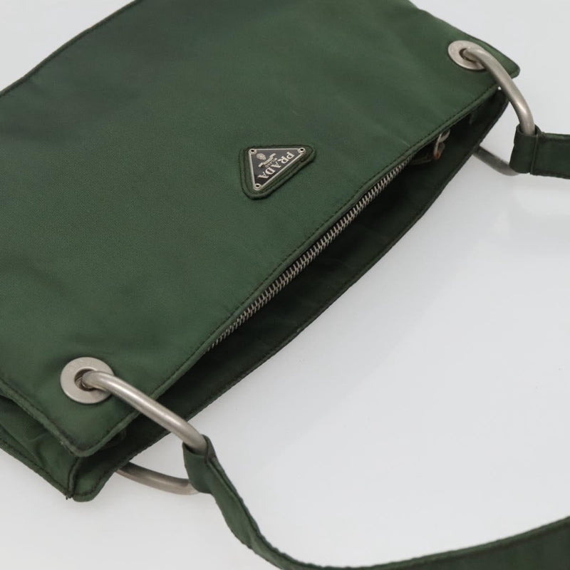 PRADA Shoulder Bag Nylon Green Silver Auth 121474