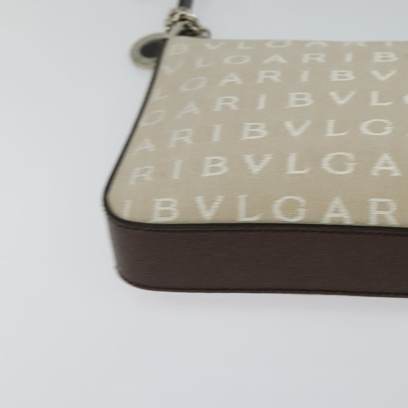 BVLGARI Shoulder Bag Canvas Ivory Silver Auth 121484