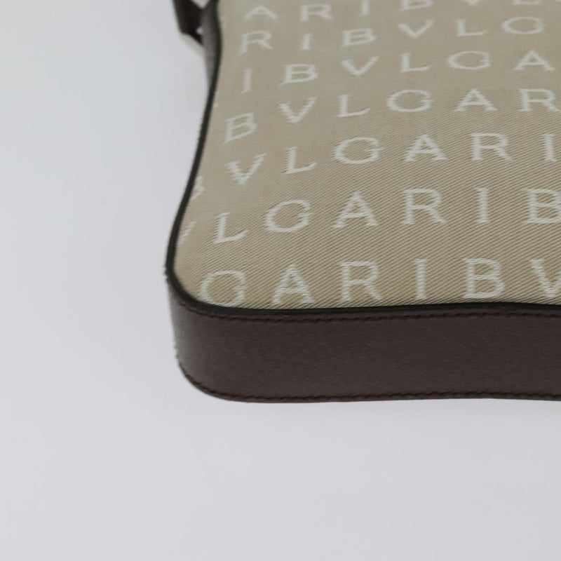 BVLGARI Shoulder Bag Canvas Ivory Silver Auth 121484