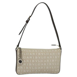 BVLGARI Shoulder Bag Canvas Ivory Silver Auth 121484