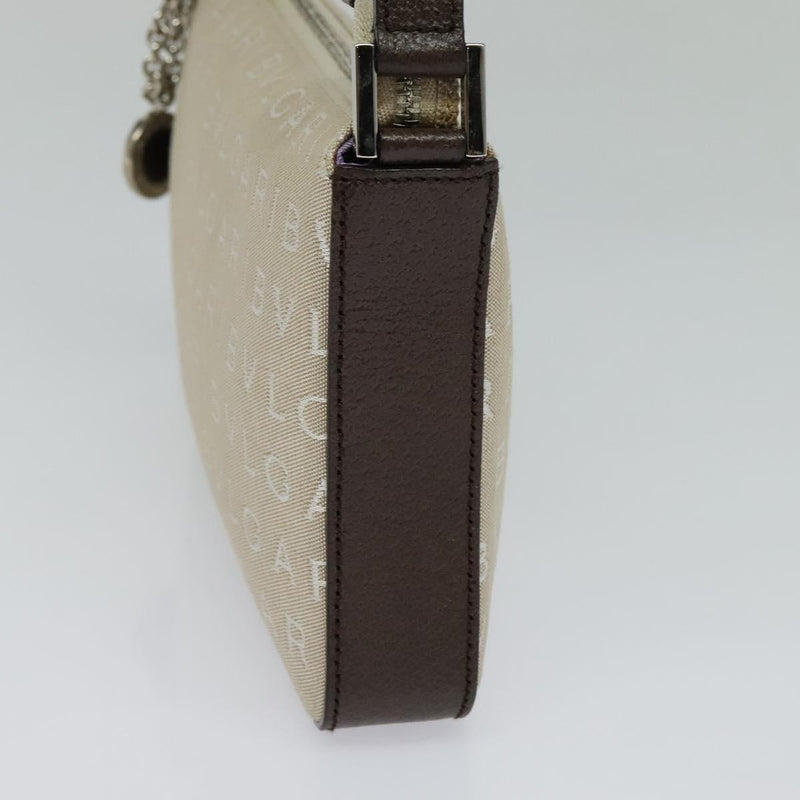 BVLGARI Shoulder Bag Canvas Ivory Silver Auth 121484