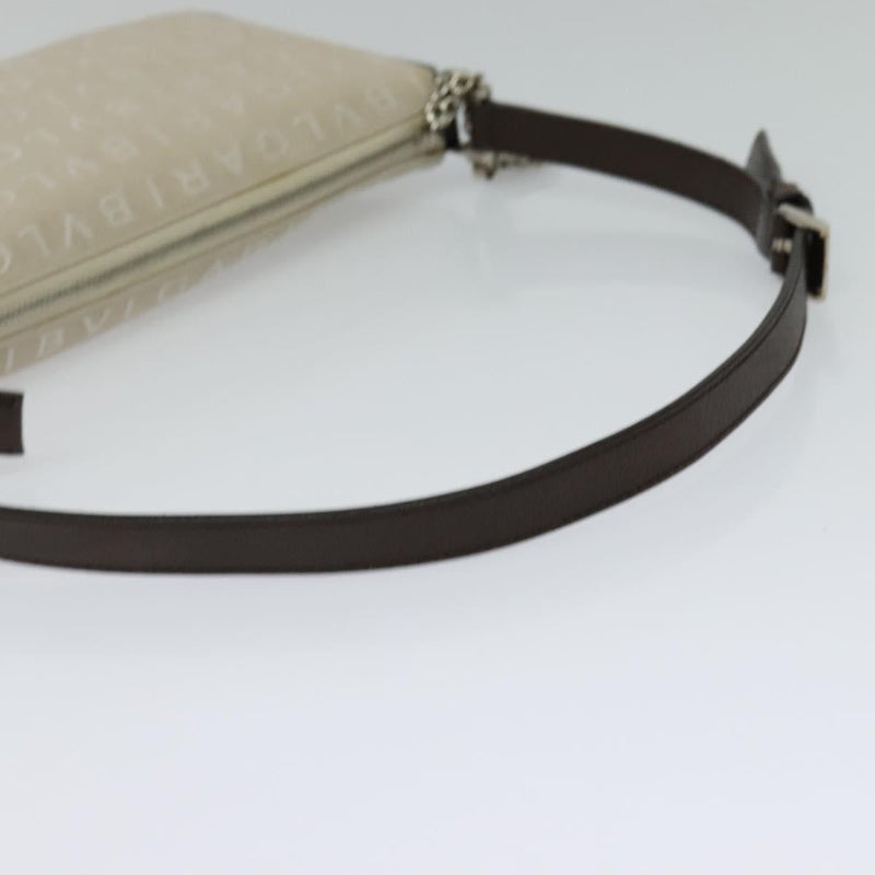 BVLGARI Shoulder Bag Canvas Ivory Silver Auth 121484
