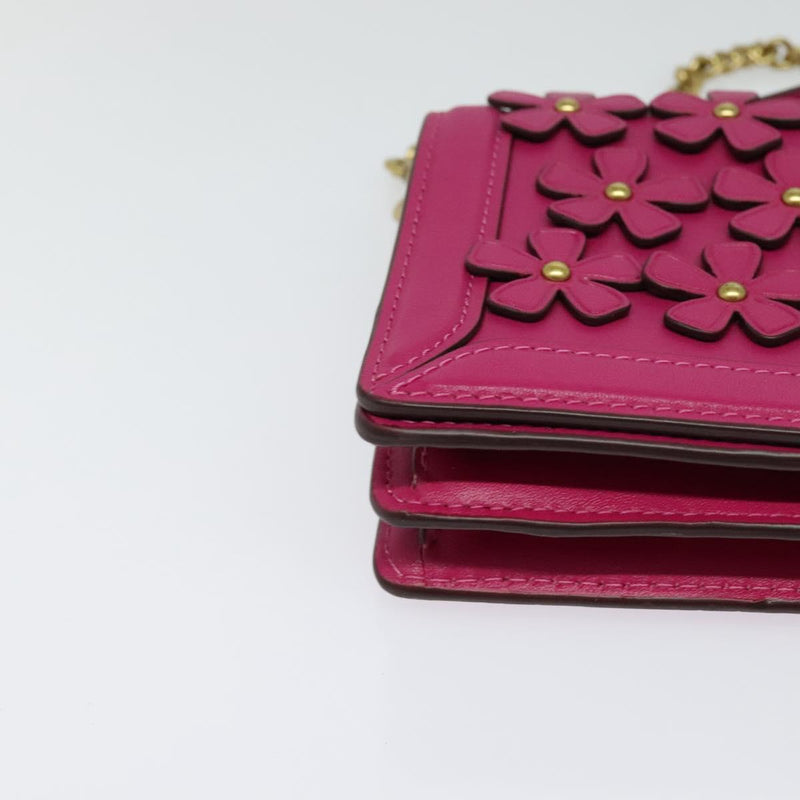 Coach Chain Shoulder Bag Leather Pink Gold Auth 121506