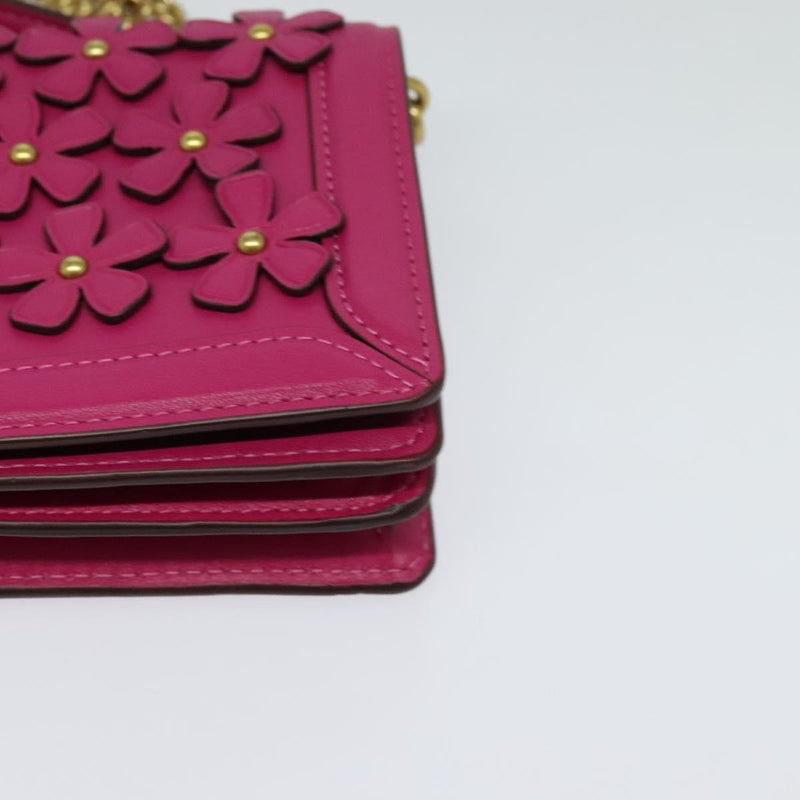Coach Chain Shoulder Bag Leather Pink Gold Auth 121506