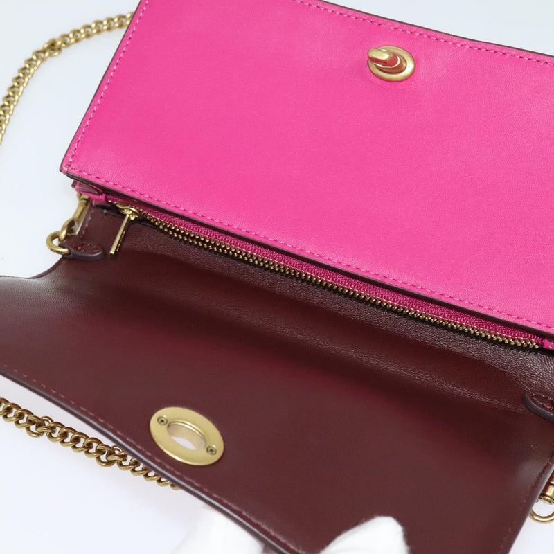Coach Chain Shoulder Bag Leather Pink Gold Auth 121506