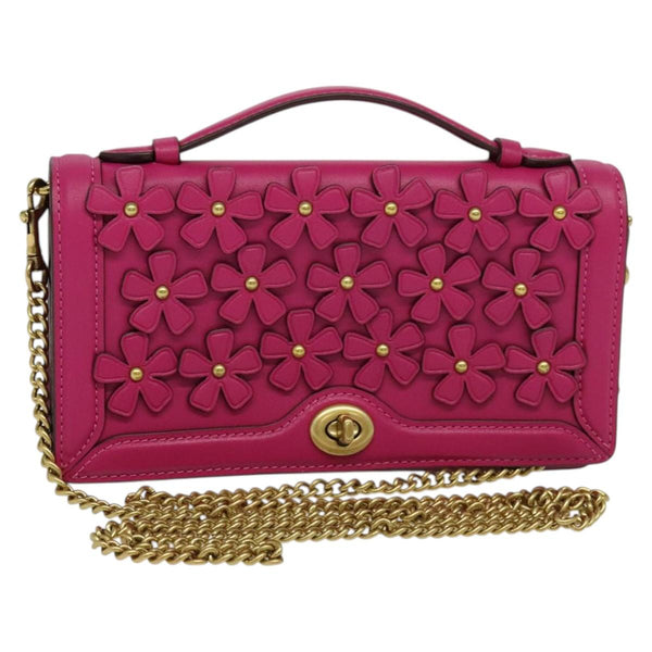 Coach Chain Shoulder Bag Leather Pink Gold Auth 121506