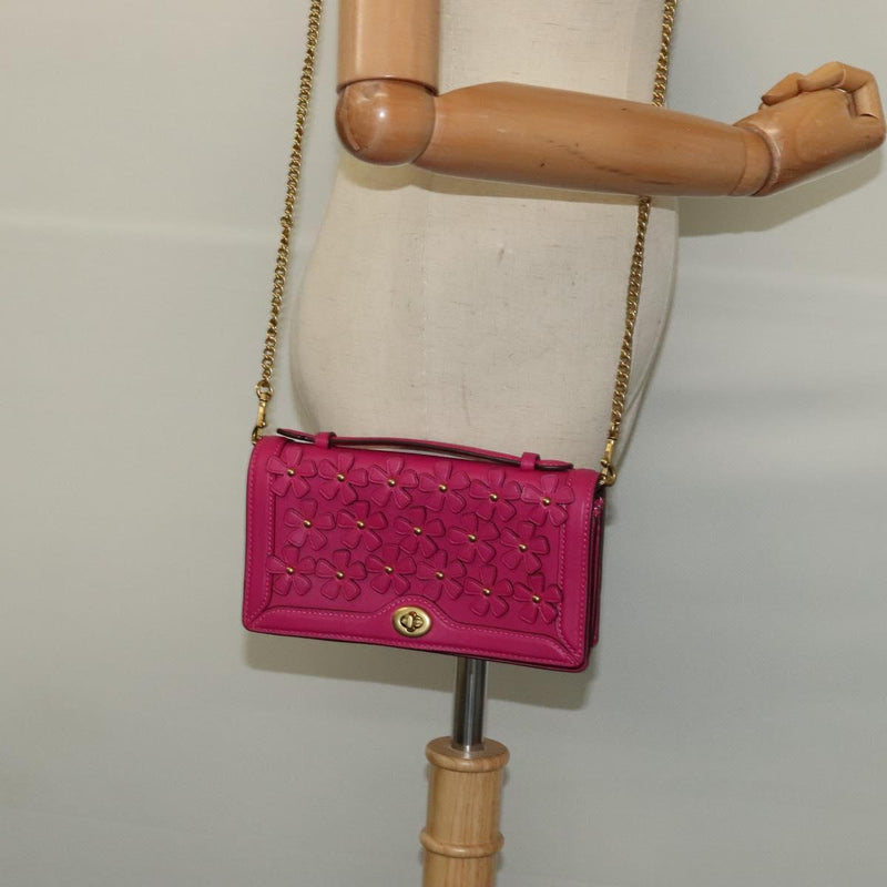 Coach Chain Shoulder Bag Leather Pink Gold Auth 121506