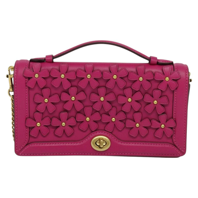 Coach Chain Shoulder Bag Leather Pink Gold Auth 121506