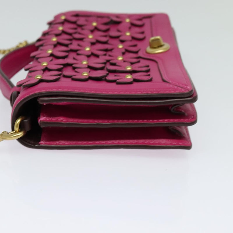 Coach Chain Shoulder Bag Leather Pink Gold Auth 121506