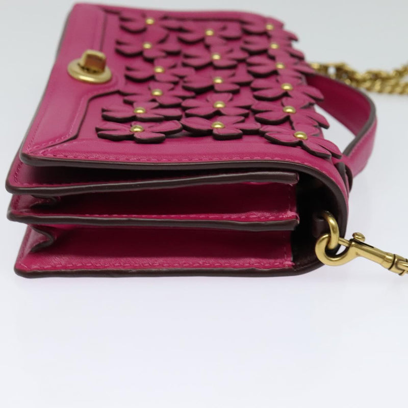 Coach Chain Shoulder Bag Leather Pink Gold Auth 121506