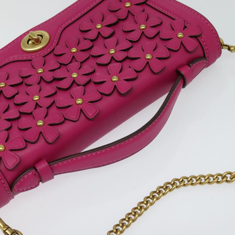Coach Chain Shoulder Bag Leather Pink Gold Auth 121506