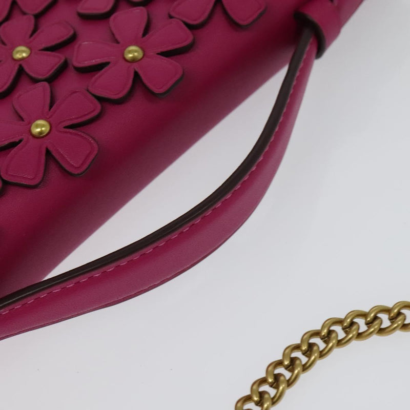 Coach Chain Shoulder Bag Leather Pink Gold Auth 121506