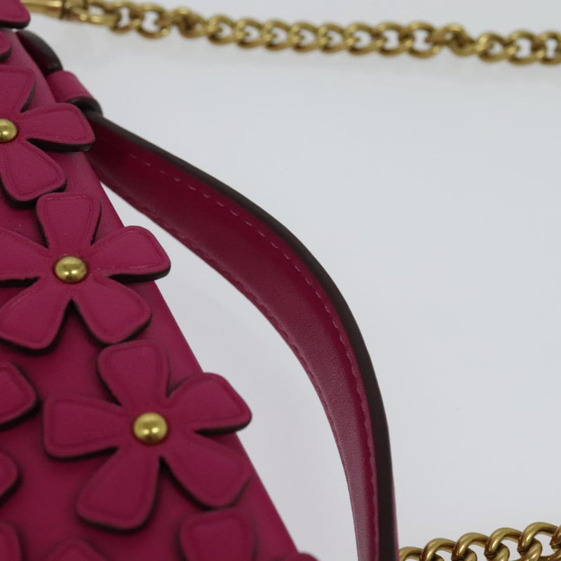 Coach Chain Shoulder Bag Leather Pink Gold Auth 121506