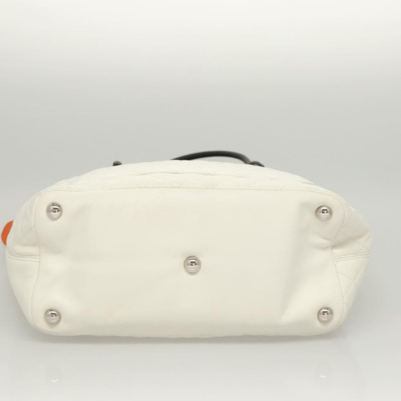 CHANEL Matelasse Cambon Line COCO Mark Tote Bag Lamb Skin White CC Auth 121507