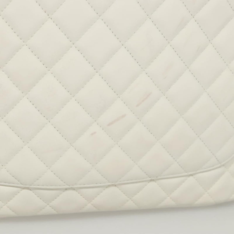 CHANEL Matelasse Cambon Line COCO Mark Tote Bag Lamb Skin White CC Auth 121507