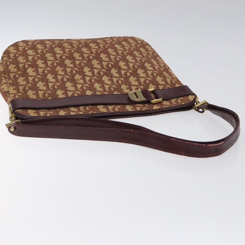 Christian Dior Trotter Canvas Shoulder Bag Red Gold Auth 121548