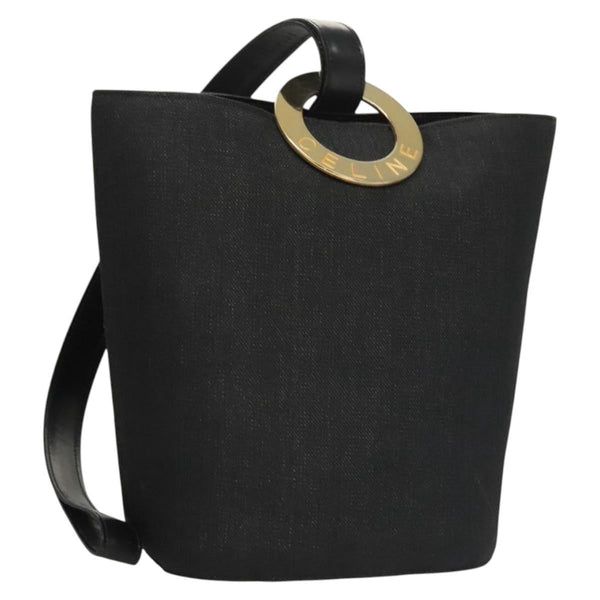 CELINE Shoulder Bag Canvas Black Gold Auth 121554
