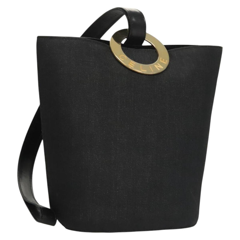 CELINE Shoulder Bag Canvas Black Gold Auth 121554