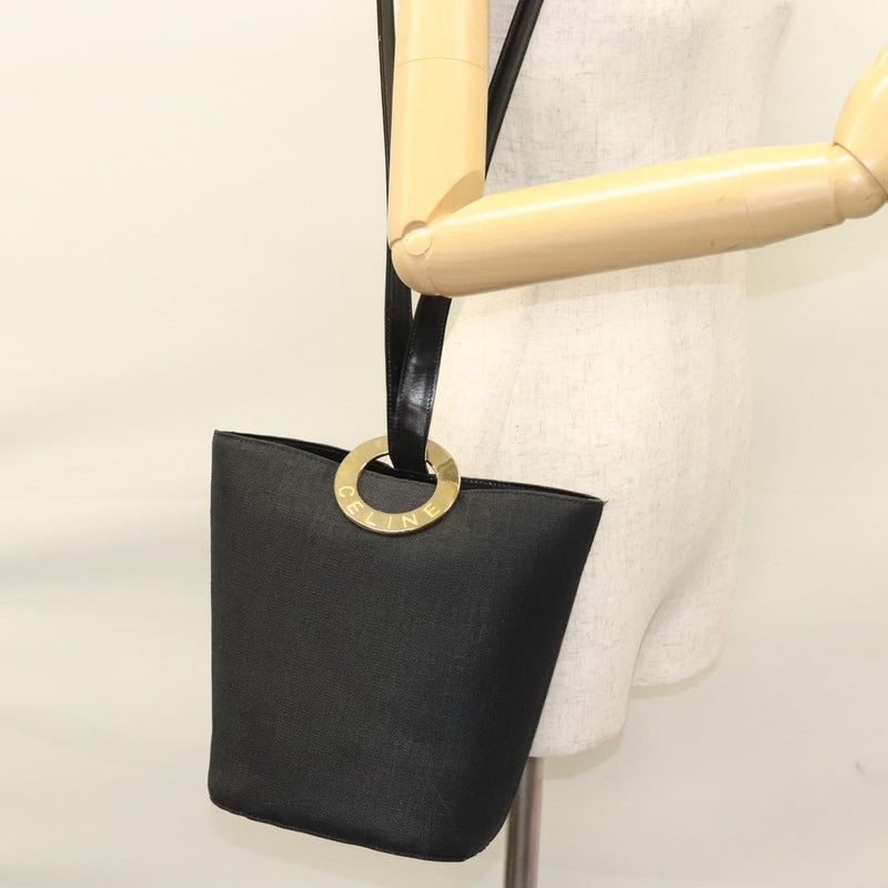 CELINE Shoulder Bag Canvas Black Gold Auth 121554