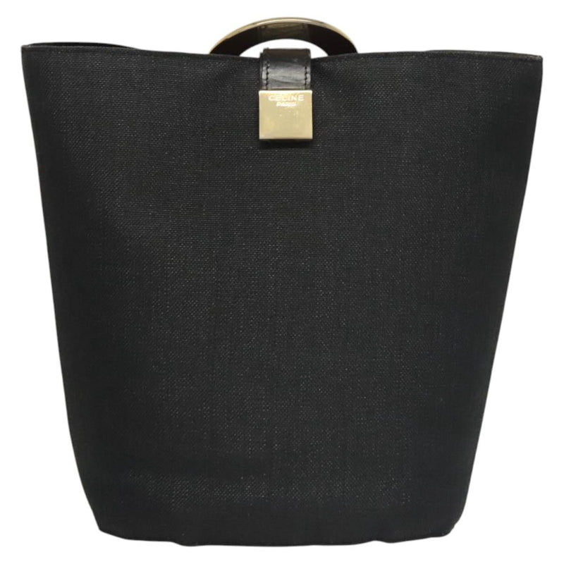 CELINE Shoulder Bag Canvas Black Gold Auth 121554