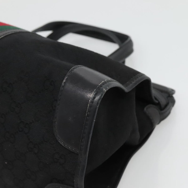 GUCCI GG Canvas Web Sherry Line Hand Bag Black Red Green Auth 121560