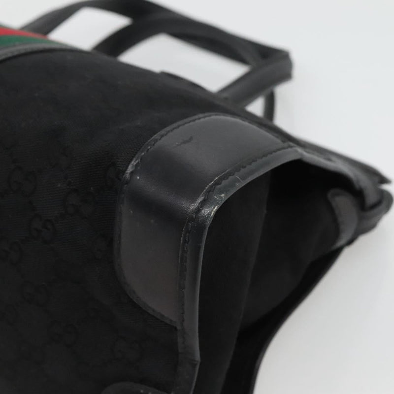 GUCCI GG Canvas Web Sherry Line Hand Bag Black Red Green Auth 121560