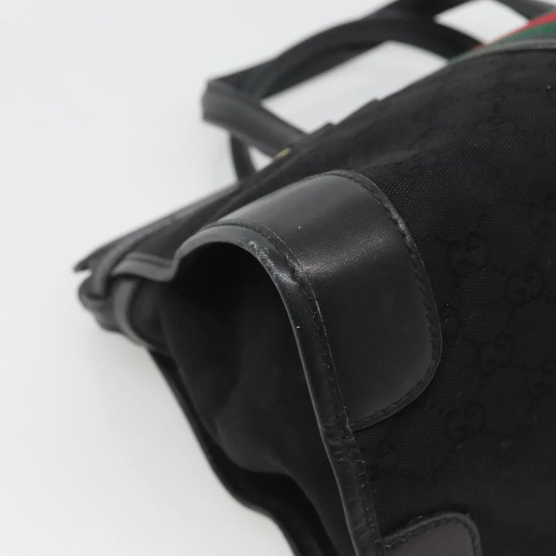 GUCCI GG Canvas Web Sherry Line Hand Bag Black Red Green Auth 121560