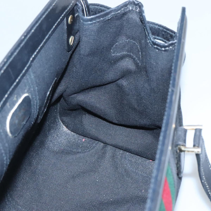 GUCCI GG Canvas Web Sherry Line Hand Bag Black Red Green Auth 121560