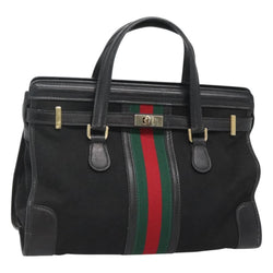 GUCCI GG Canvas Web Sherry Line Hand Bag Black Red Green Auth 121560