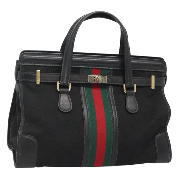 GUCCI GG Canvas Web Sherry Line Hand Bag Black Red Green Auth 121560