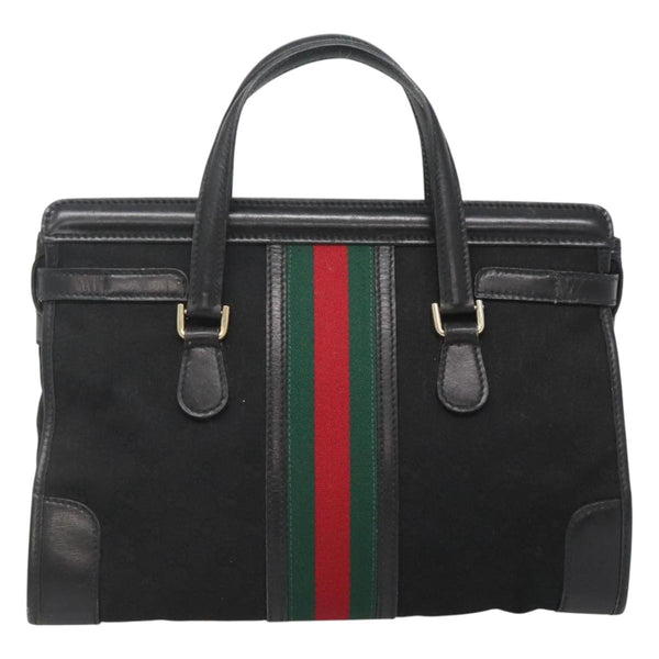 GUCCI GG Canvas Web Sherry Line Hand Bag Black Red Green Auth 121560
