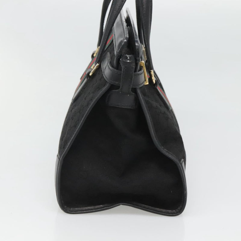 GUCCI GG Canvas Web Sherry Line Hand Bag Black Red Green Auth 121560