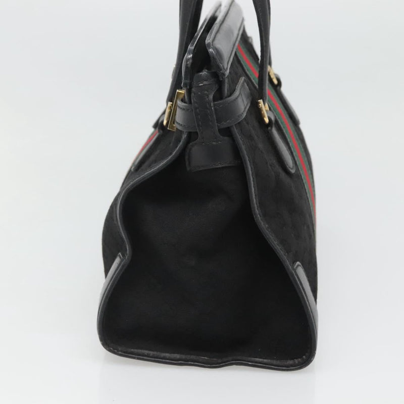 GUCCI GG Canvas Web Sherry Line Hand Bag Black Red Green Auth 121560
