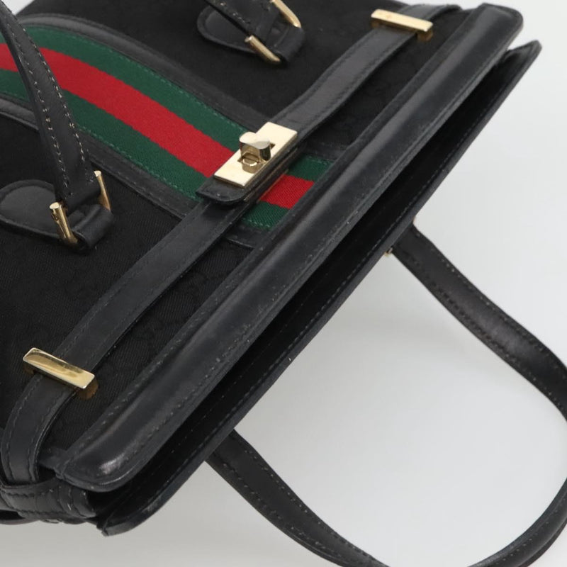 GUCCI GG Canvas Web Sherry Line Hand Bag Black Red Green Auth 121560