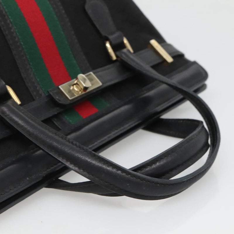 GUCCI GG Canvas Web Sherry Line Hand Bag Black Red Green Auth 121560
