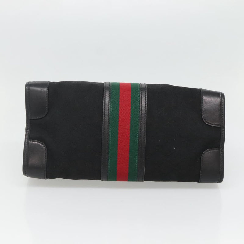 GUCCI GG Canvas Web Sherry Line Hand Bag Black Red Green Auth 121560