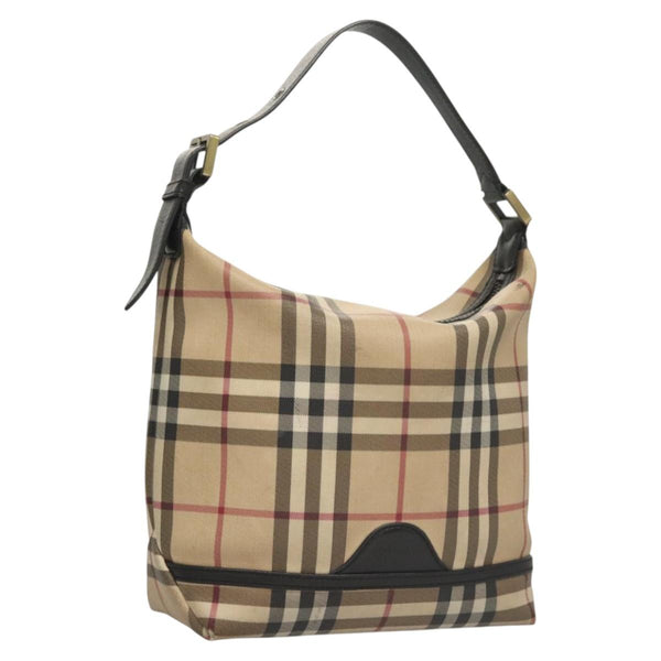 BURBERRY Nova Check Shoulder Bag PVC Beige Gold Auth 121604