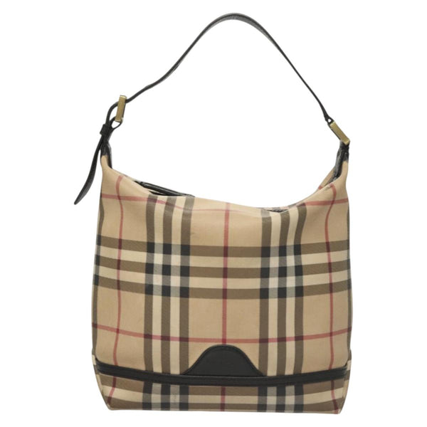BURBERRY Nova Check Shoulder Bag PVC Beige Gold Auth 121604