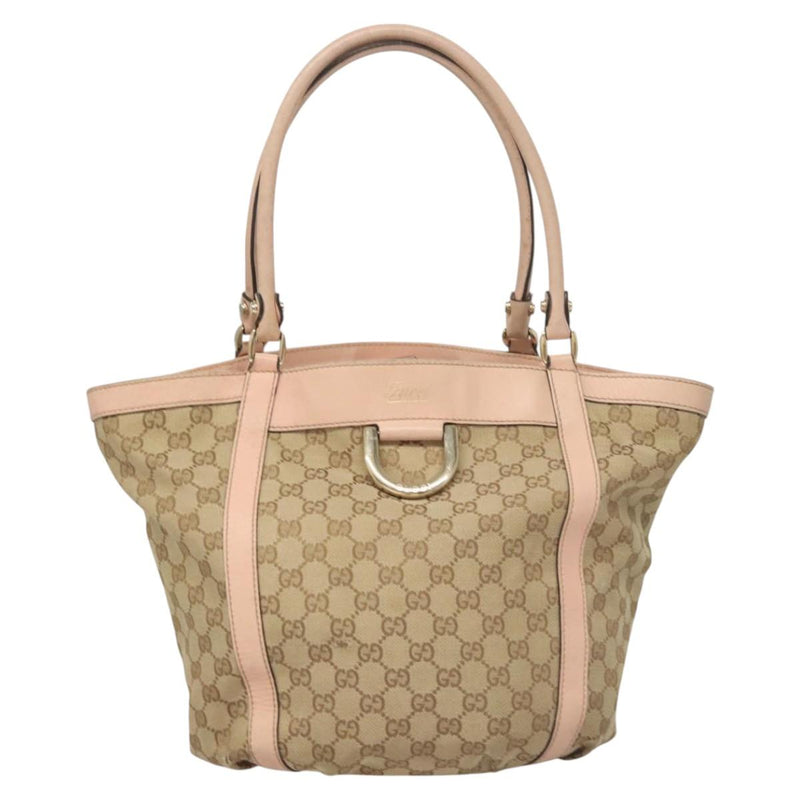 GUCCI GG Canvas Tote Bag Beige Gold 211982 Auth 121607