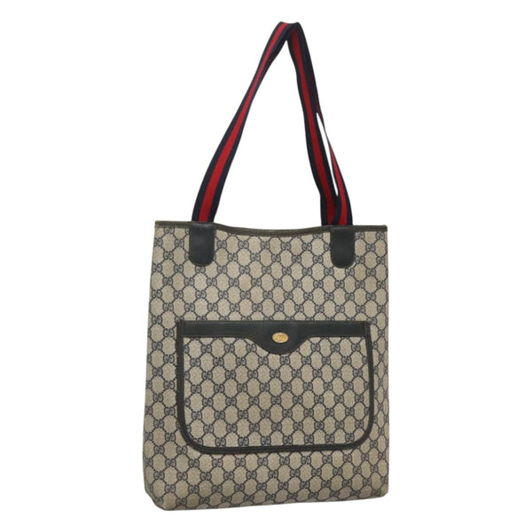 GUCCI GG Supreme Sherry Line Tote Bag PVC Beige Gold 39 02 003 Auth 121609