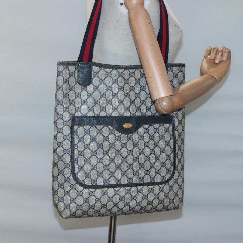 GUCCI GG Supreme Sherry Line Tote Bag PVC Beige Gold 39 02 003 Auth 121609