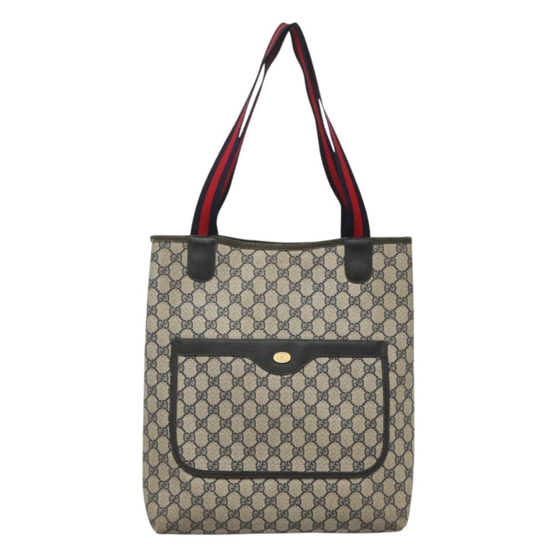 GUCCI GG Supreme Sherry Line Tote Bag PVC Beige Gold 39 02 003 Auth 121609