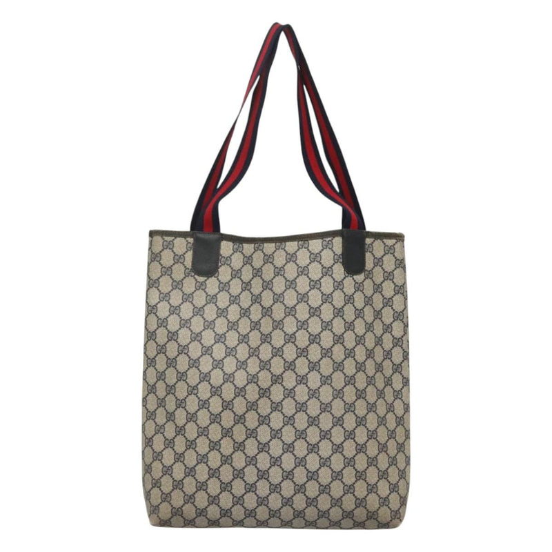 GUCCI GG Supreme Sherry Line Tote Bag PVC Beige Gold 39 02 003 Auth 121609