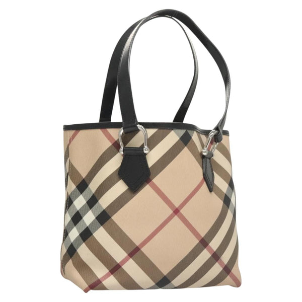 BURBERRY Nova Check Tote Bag PVC Beige Silver Auth 121636