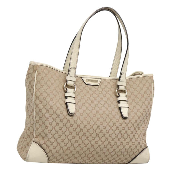 CELINE Macadam Canvas Tote Bag Beige Gold Auth 121650