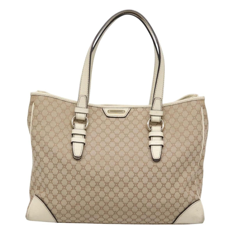 CELINE Macadam Canvas Tote Bag Beige Gold Auth 121650