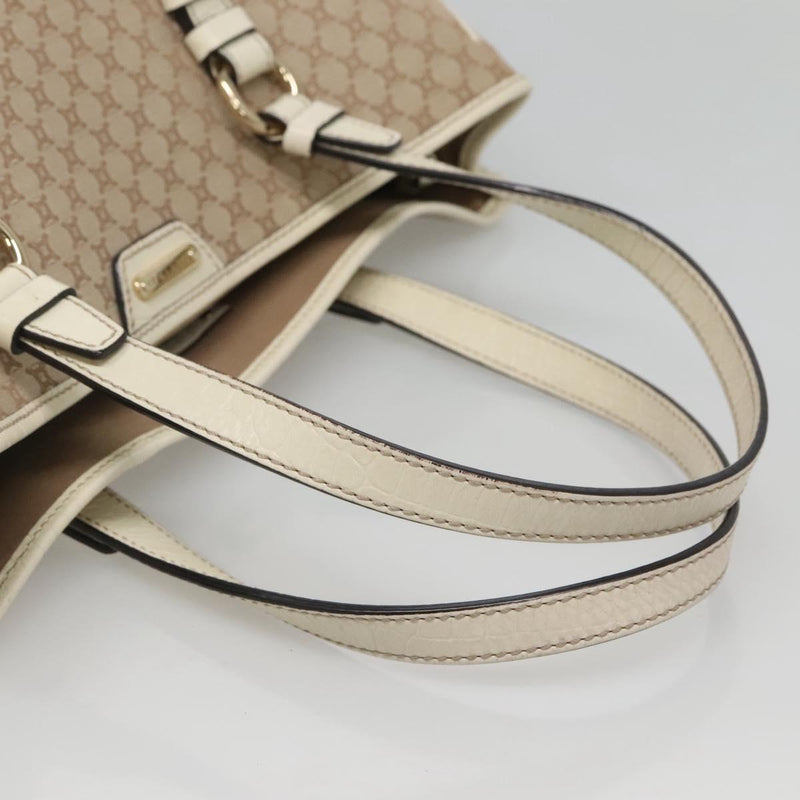 CELINE Macadam Canvas Tote Bag Beige Gold Auth 121650