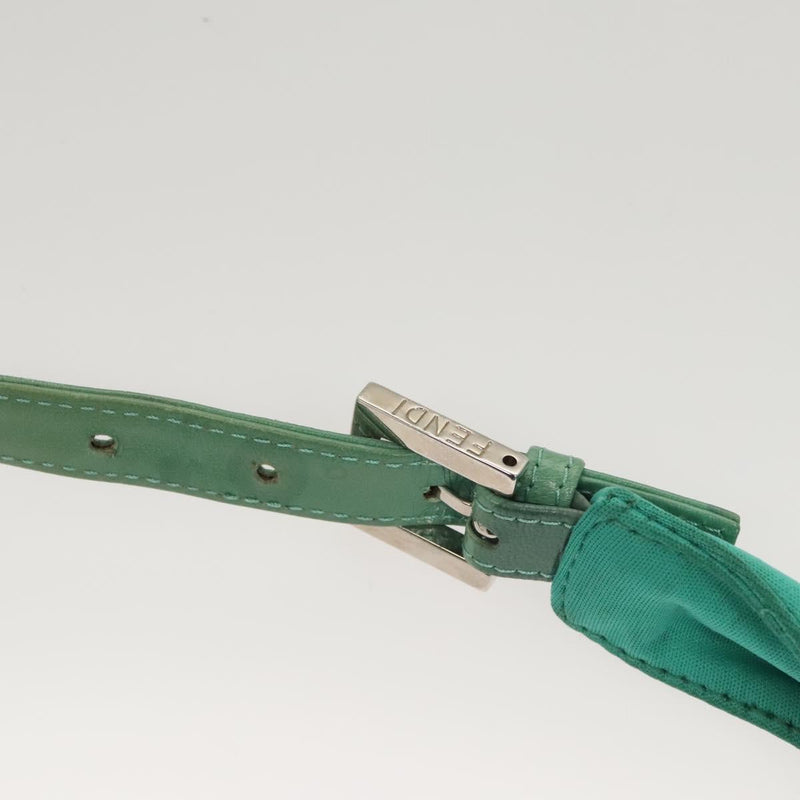 FENDI Shoulder Bag Nylon Green Silver Auth 121653